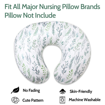 Nursing Pillow Cover Stretchy Removable Cover for Breastfeeding Pillows, Ultra Soft Comfortable Slipcover for Baby Girl and Boy, Green Leaf