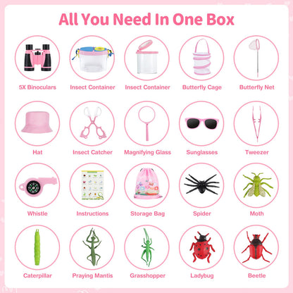GIFTINBOX Bug Catcher Kit for Kids - Outdoor Explorer Toys Set for Kid - Bug Catching Kits with Binoculars Nature Adventure Toy for Girls Boys - Toddler Exploration Gifts for Girl 3-12 Years Old