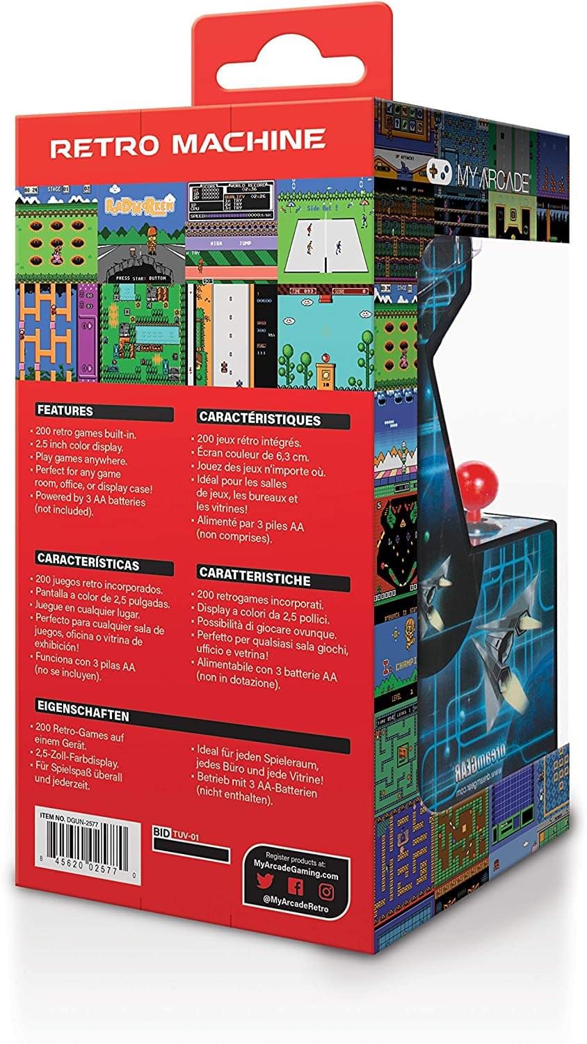 My Arcade Retro Machine Playable Mini Arcade: 200 Retro Style Games Built In, 5.75 Inch Tall, Powered by AA Batteries, 2.5 Inch Color Display, Speaker, Volume Control