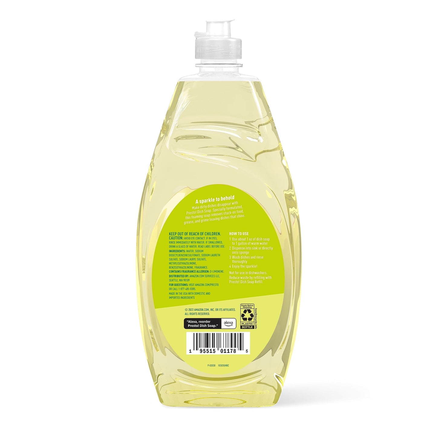 Amazon Brand – Presto! Dish Soap, Lemon Scent, 30 fl oz, Pack of 2