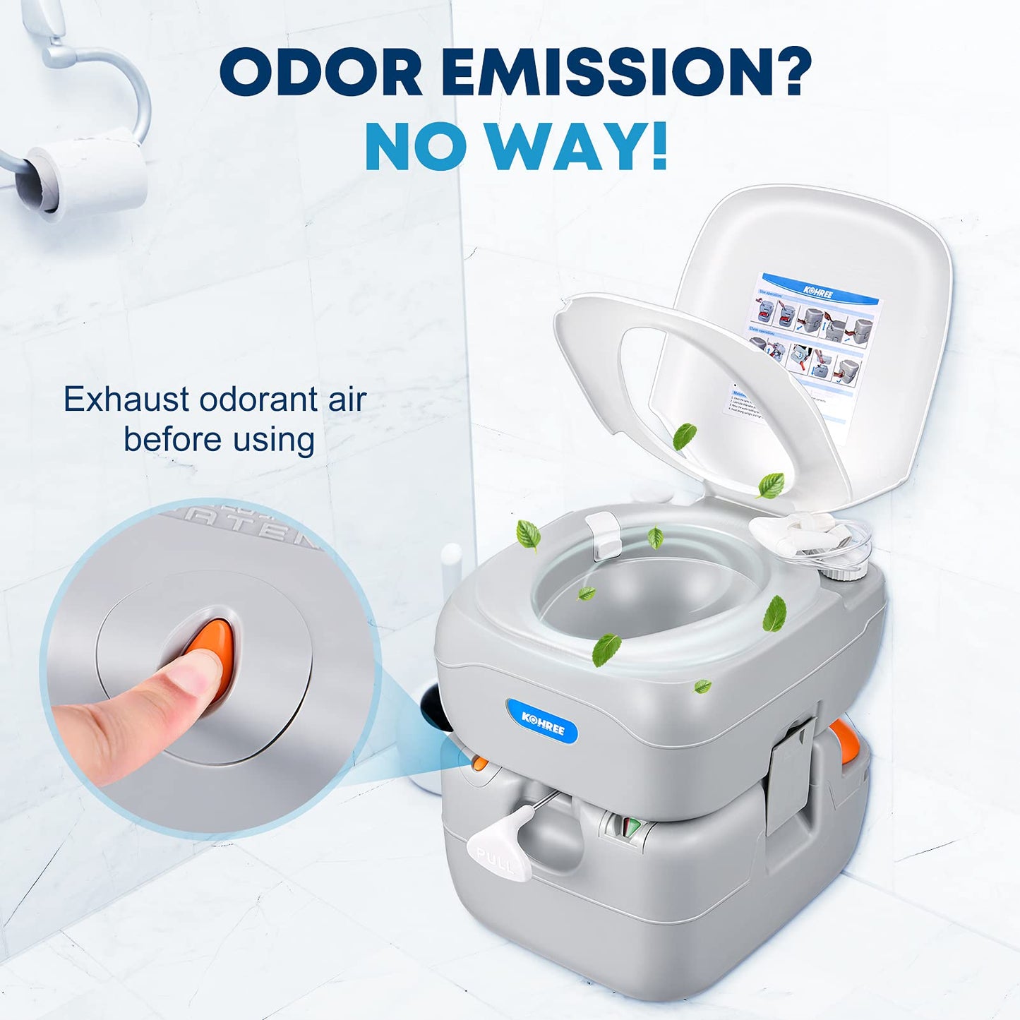 Kohree 5.8 Gal Portable Toilet for Adults: Large Camping Toilet with Detachable Waste Tank, Leak-Proof Cassette with Level Indicator, Flushable Boat Porta Potty for Home Use, Camper, RV Travel