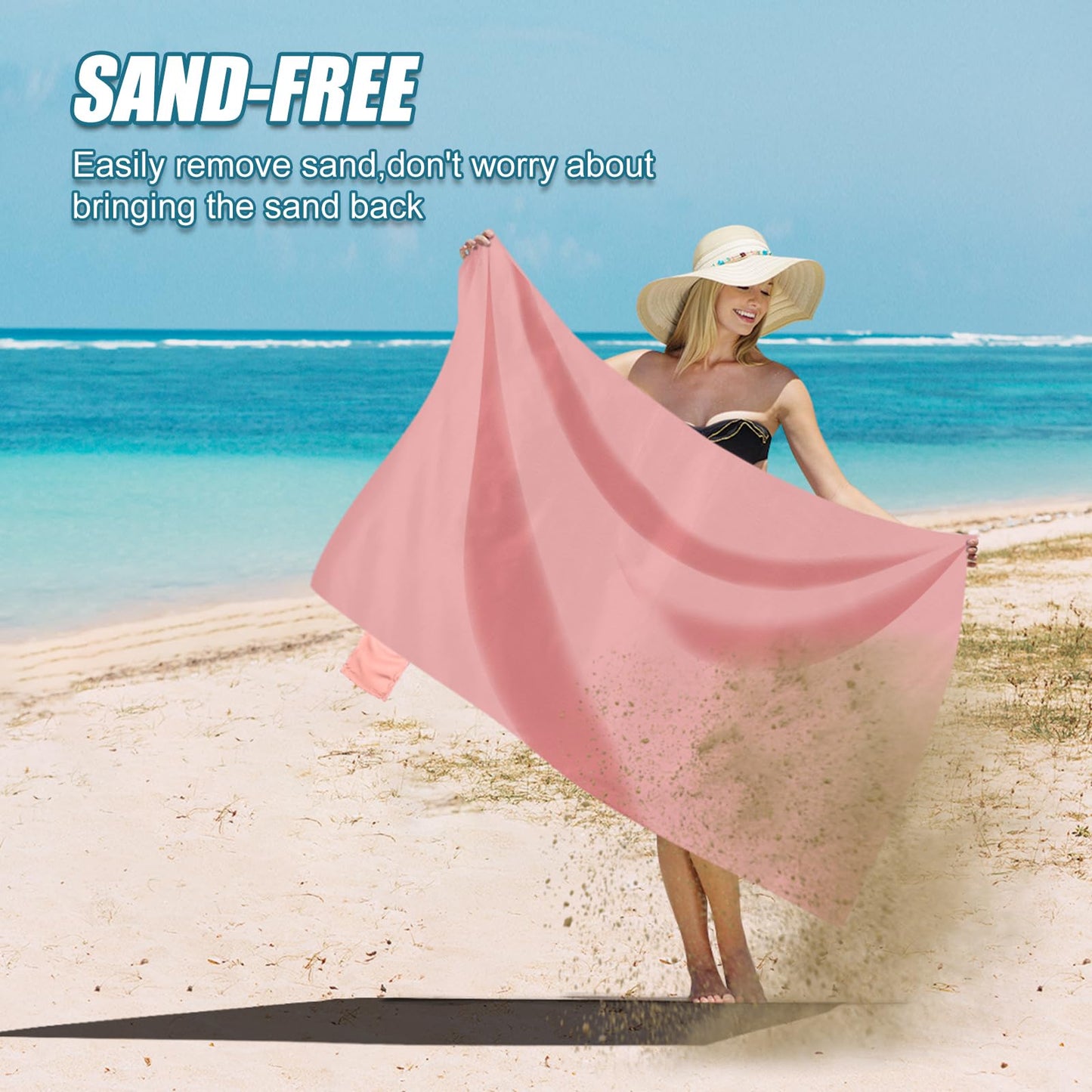 Odoland Beach Picnic Blanket, 43.3" x 27.5" SandProof Waterproof Outdoor Pocket Blanket with Portable Bag, Foldable Lightweight Sand Free Beach Mat for 1 People Hiking, Camping, Travel, Pink