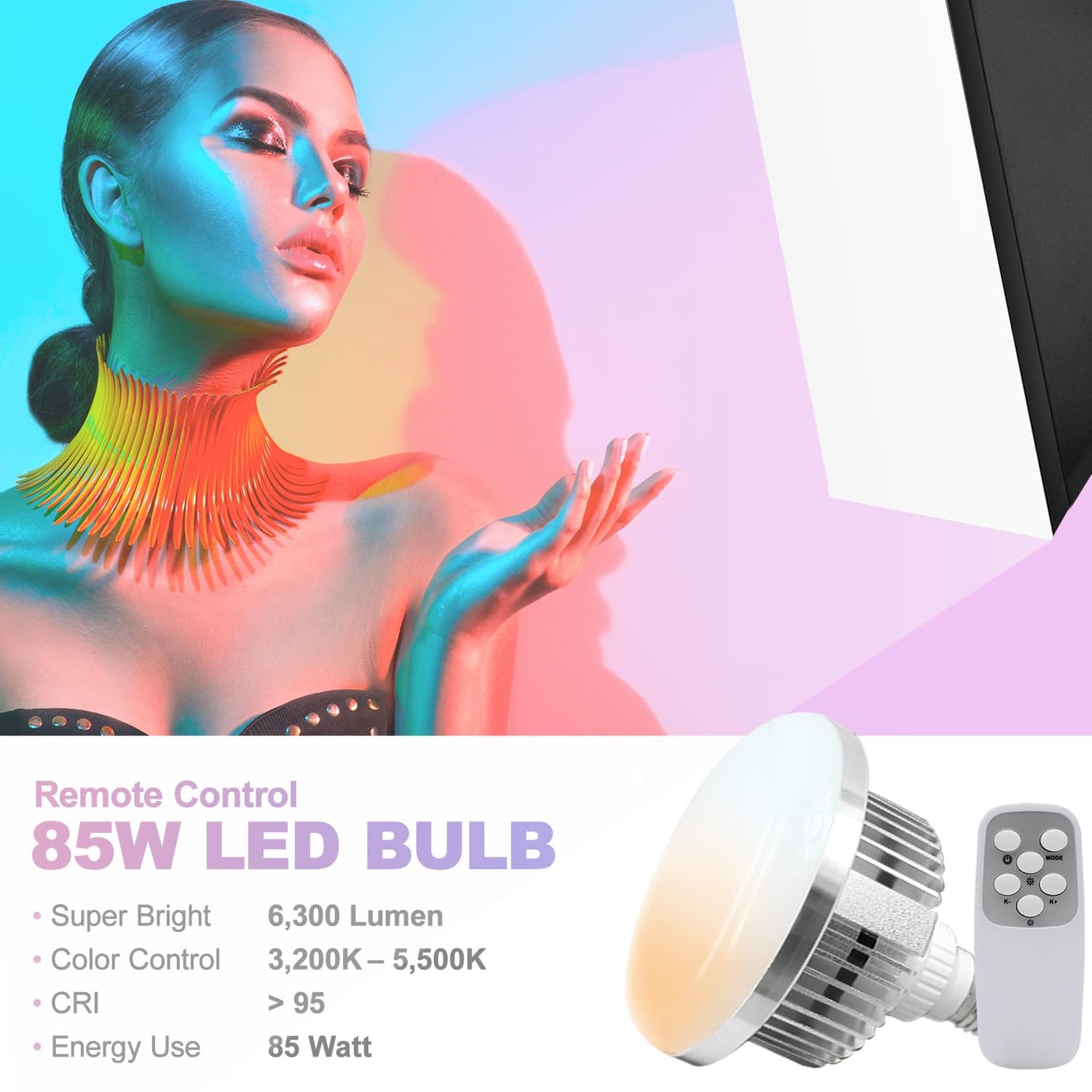 LimoStudio (LED Super Bright) 3400W Output Remote Control, 22 x 32 inch Softbox 85W Bulbs Light Kit, 3000K-5500K Adjustable Color & Brightness, 12600 Lumen, CRI>95, Soft Box Diffuser, AGG3214