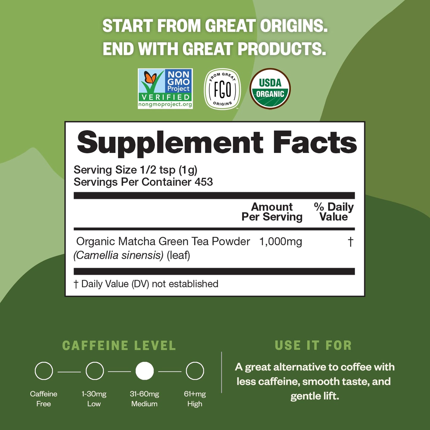 FGO Organic Matcha Green Tea Powder, Japanese Culinary Grade for Cooking, Baking, and Smoothies, 4 Ounce, Resealable Bag, Packaging May Vary (Pack of 1)