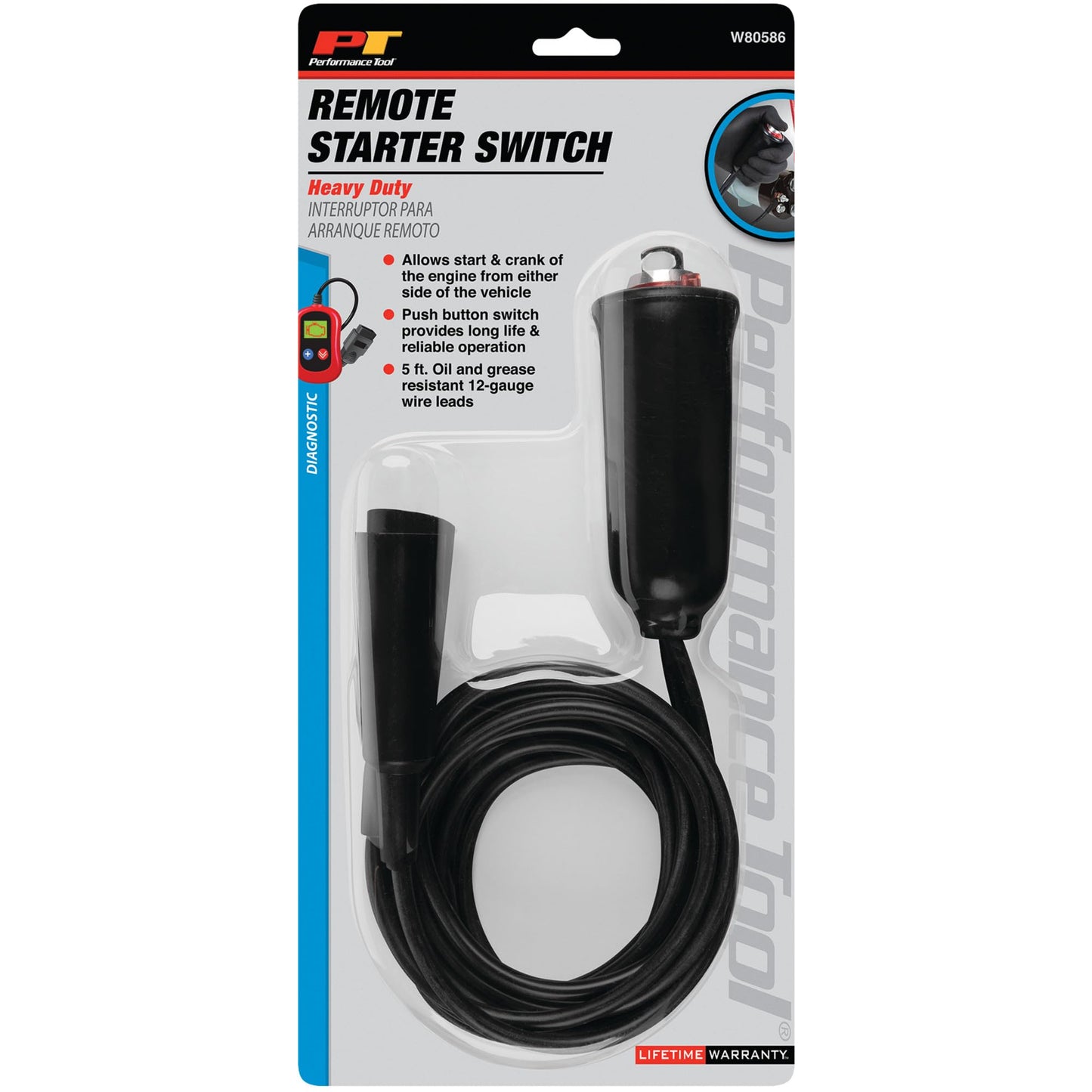 Performance Tool W80586 Heavy Duty Remote Starter for Car and Truck Engines with Push-Button Switch and 5-ft Wire Leads , Black