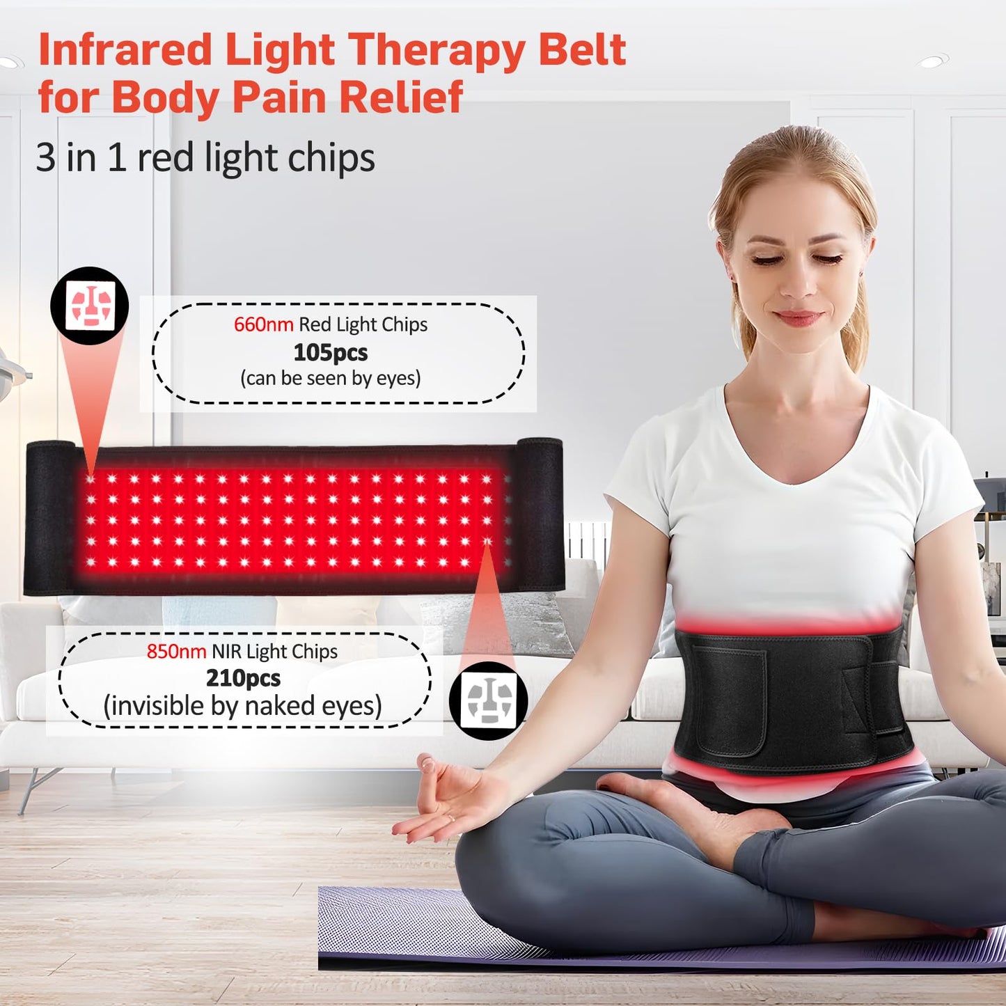 Red Light Therapy for Body, Infrared Light Therapy for Shoulder Waist Muscle Pain Relief, Upgraded 3 in 1 Led Beads, 660nm Red Light &850nm Near Infrared Light Therapy Belt Wrap Timer Remote Control
