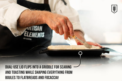 KooK Dutch Oven, Oven for Sourdough Bread Baking, with Lid, Dual Handles, Enameled Cast Iron, includes Lid Lever, Great for Baking Bread, Cooking and Roasting, Dishwasher Safe, 3.4 Qt, Black