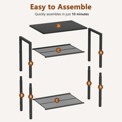 Hoctieon 3 Tier End Table, Telephone Table, Tall Side Table with Storage, Small Nightstand for Small Spaces, Metal Frame, For Living Room, Bedroom, Sofa Couch, Hall, Easy Assembly, Black