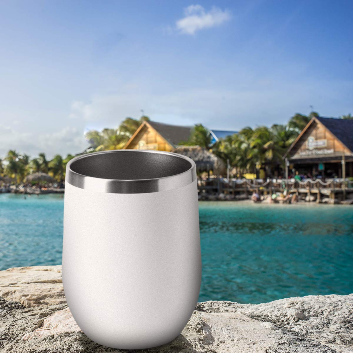 HASLE OUTFITTERS 12oz Wine Tumbler with Lid Stemless Wine Glasses Double Wall Vacuum Travel Mugs stainless steel Coffee Cup for Cold & Hot Drinks Wine Coffee Cocktails Beer 12 Pack White