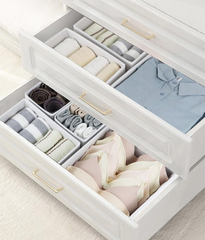 12 Pack Drawer Organizers for Clothing, Foldable Clothes Drawer Organizer for Underwear, Folded Clothes, Baby Clothing, Socks, Bra, Towels, Ties - Multi-pack Storage Box (White)