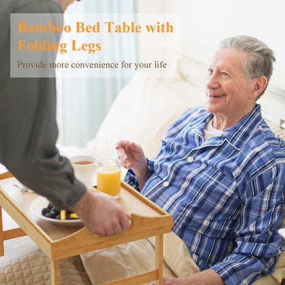 2 Pack Breakfast in Bed Tray for Eating, 16.92 x 12.6 Inch Bed Table Tray with Folding Legs & Handles, Bamboo Food Lap Trays Fits for Adult Kids Eating/TV/Surgery Recovery by Easoger. Set of 2