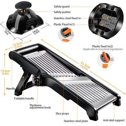 MASTERTOP Mandoline Slicer Adjustable Stainless Steel Food Slicer for Kitchen Vegetable Slicer Onion Potato Fruit French Fry Cutter Potato Chip Julienne Slicer with Cut Resistant Gloves