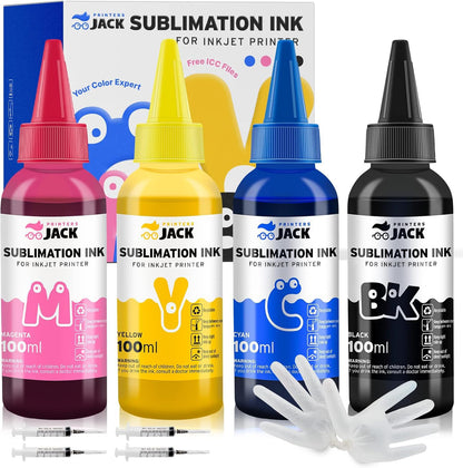 Printers Jack 400ML Sublimation Ink for Epson C88 C88+ WF7710 ET2720 ET4700 ET15000 ET2760 ET2750 WF7820 Inkjet Printers Heat Press Transfer on Mugs, Plates, Polyester Shirts, Phone Cases etc