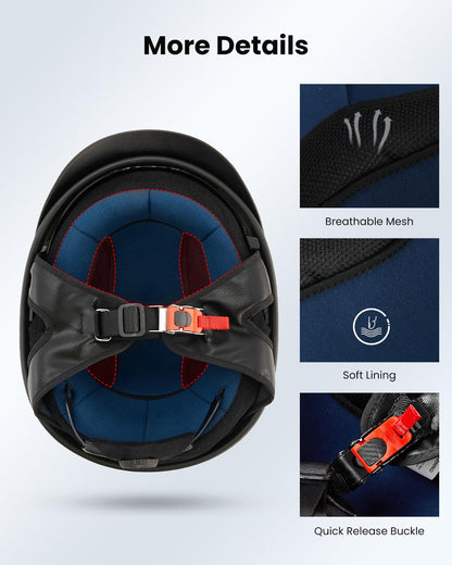 ILM Half Helmet Motorcycle Open Face Sun Visor Quick Release Buckle DOT Approved Cycling Motocross Suits Men Women Model-205V (L, Matt Black)