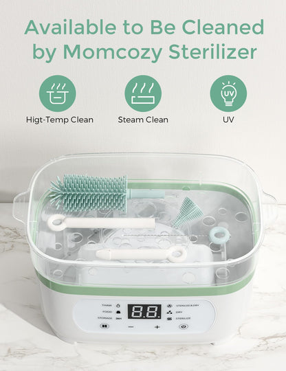 Momcozy Bottle Brush Set - Baby Bottle Cleaner Kit with Silicone Brush, Nipple Brush, Straw Brush, Soap Dispenser, Drying Rack - 7 in 1 Bottle Cleaning Tool for Home and Travel