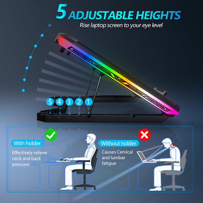 AIMIUZI Laptop Cooling Pad, Gaming Laptop Cooler with 9 Quiet Fans, Laptop Cooling Stand for 12-17 Inch, Laptop Computer Fan with 5 Height Adjustable,2 USB Ports,1 Phone Stand