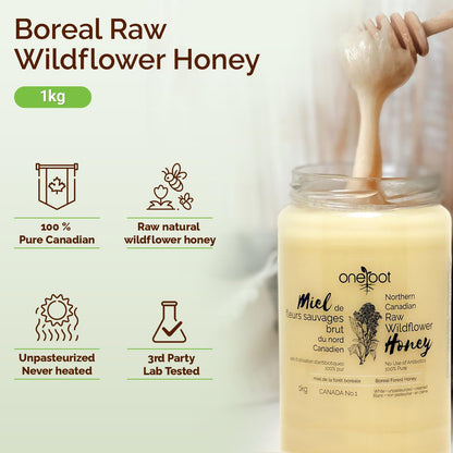 Oneroot 100% Canadian Flower Honey - 1kg / 2.2lbs, Honey Wildflower Unfiltered, Unheated & Creamed, Nutrient Rich Raw Wildflower With Enzymes, Thick Natural Sweetener