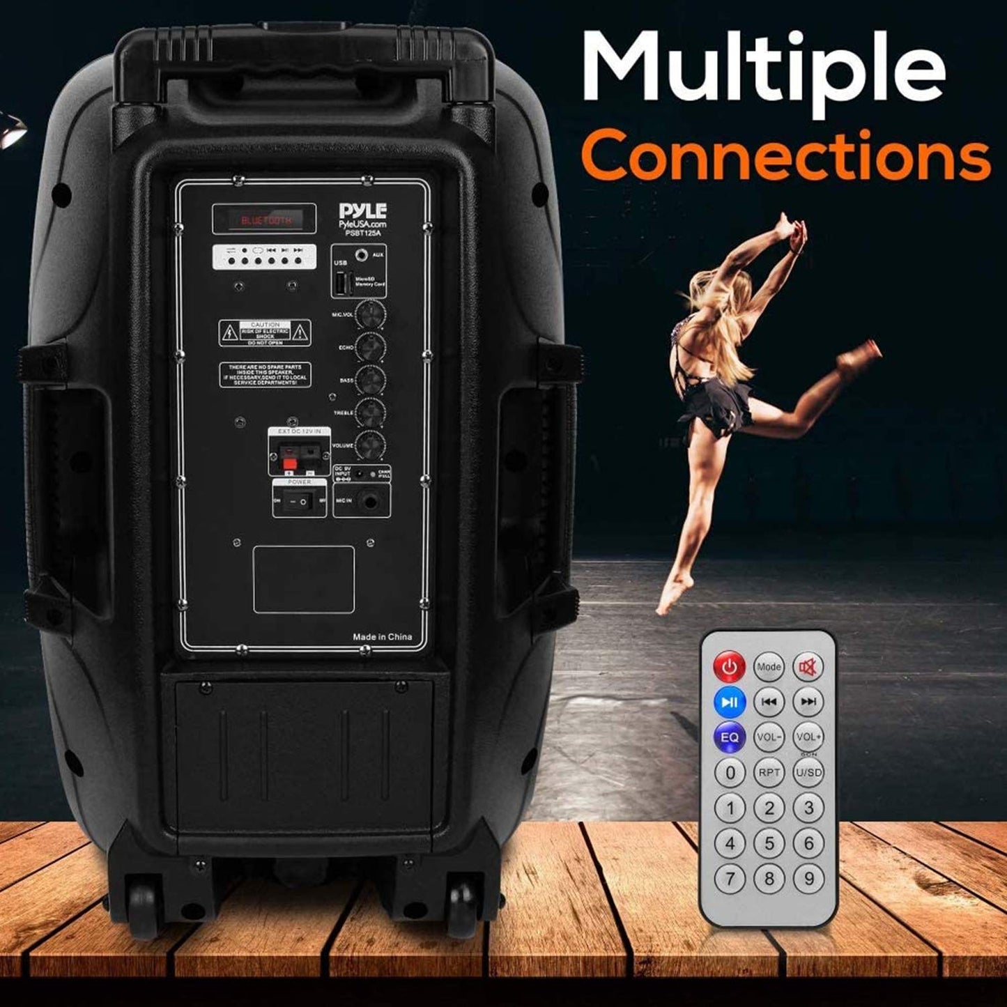 Pyle 800W Portable Bluetooth PA Speaker - 8’’ Subwoofer, LED Battery Indicator Lights w/ Built-in Rechargeable Battery, MP3/USB/SD Card Reader, and UHF Wireless Microphone - Pyle PSBT85A,Black