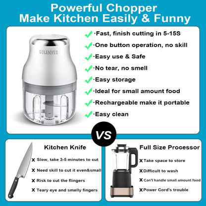 Garlic Chopper, Mini Food Processor, USB Rechargeable Mini Chopper, Powerful Garlic Crusher, Blender to Vegetable, Wireless Vegetable Chopper for Ginger, Chili, Fruit, Meat, etc（250ML）