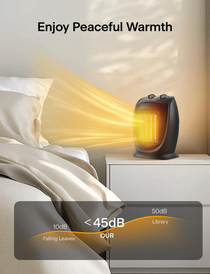 PELONIS PHTA1ABB Portable, 1500W/900W, Quiet Cooling & Heating Mode Space Heater for All Season, Tip Over & Overheat Protection,for Home, Office Personal Use, Black , 9inch