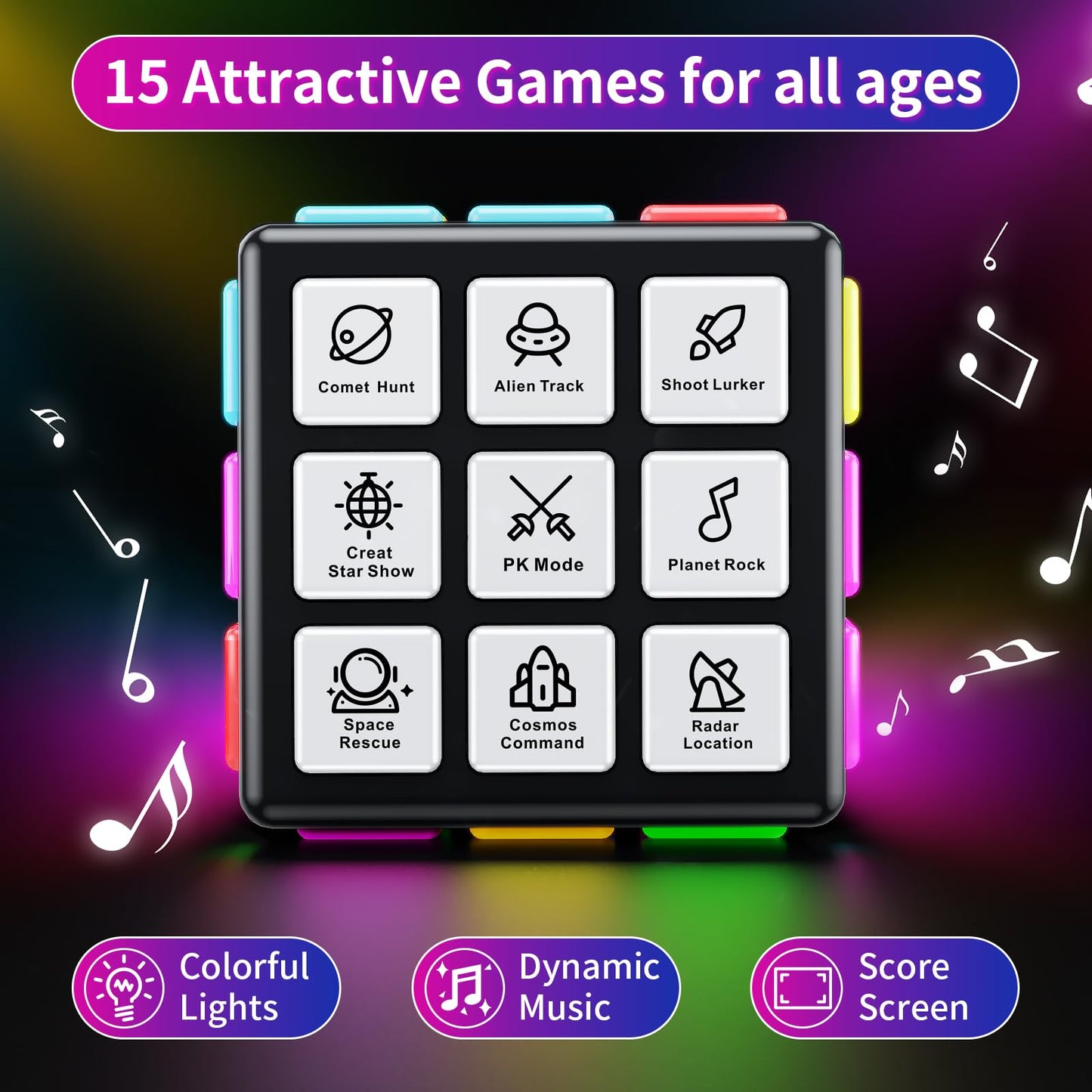 Niufunmal Rechargeable Game Cube - 15-in-1 Fun Brain Memory & Speed Games for Kids - Christmas Easter Birthday Gifts for Boys Girls Ages 6-12+ Years Old - Toys for Kids Teens with Score Screen (Black)