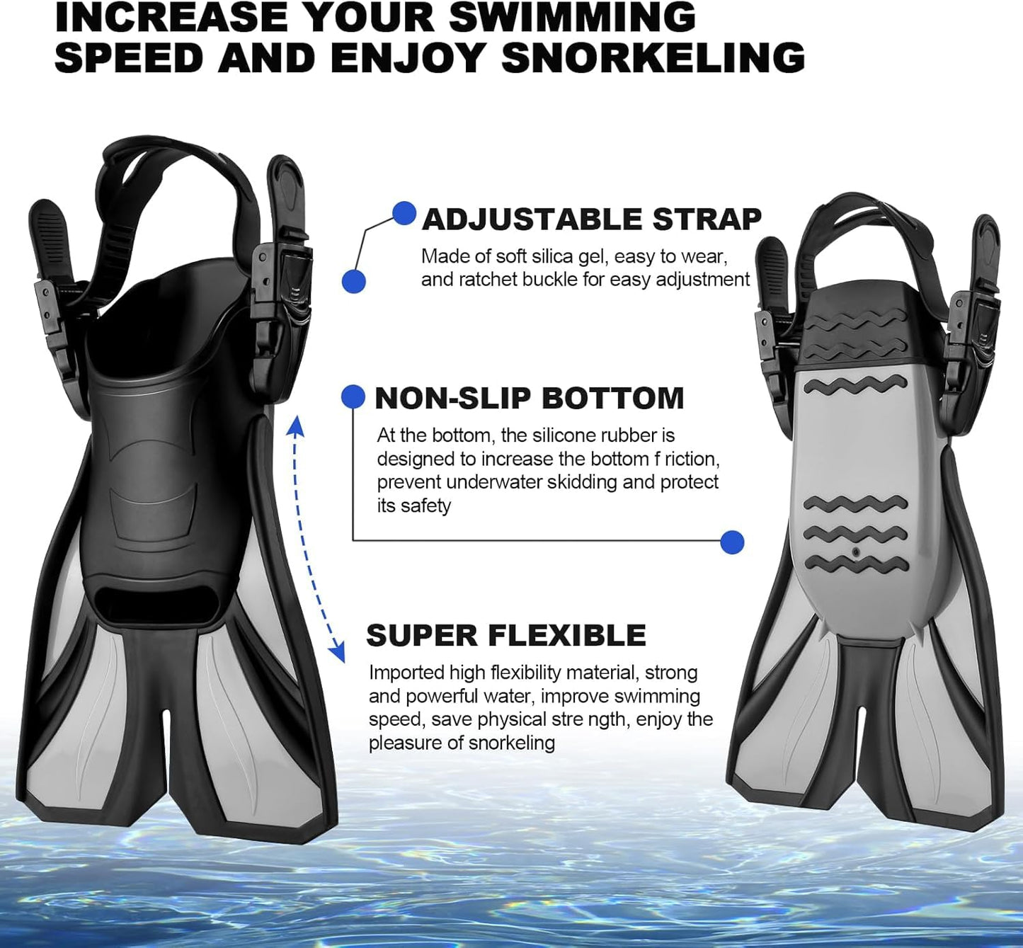 Odoland Snorkeling Packages, Full Face Snorkel Mask for Adults & Youth with Camera Mount, Adjustable Swim Fins, Anti-Fog Anti-Leak Diving Gear for Men Women Teens, Black, L/XL