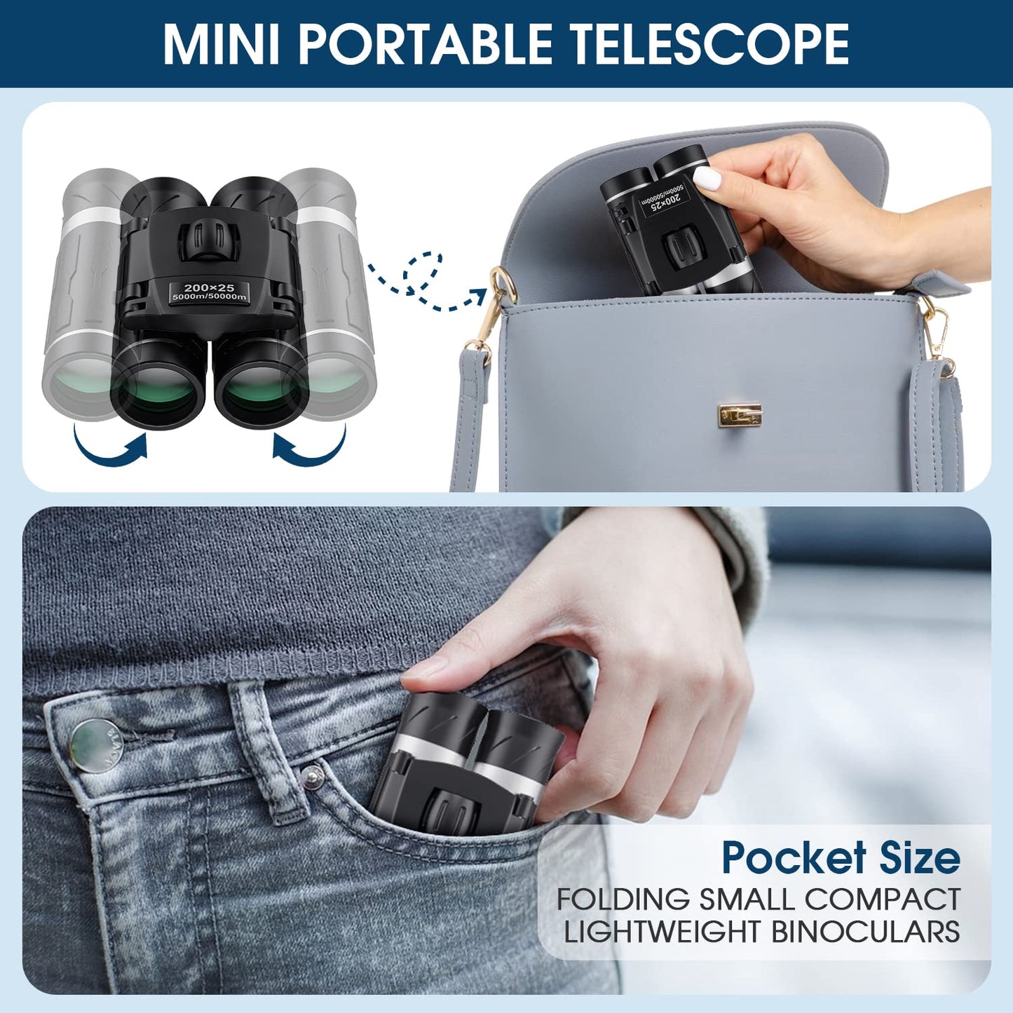 200x25 Compact Binoculars for Adults and Kids, High Powered Mini Pocket Binoculars, Waterproof Small Binocular for Bird Watching, Hunting, Concert, Theater, Opera, Traveling, Sightseeing