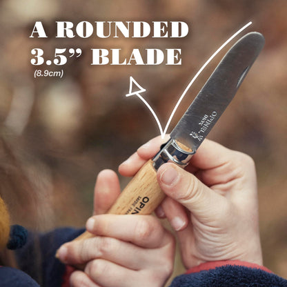 Opinel My First Opinel No.7, Stainless Steel Children’s Folding Knife with Safety Rounded Tip, Virobloc Locking Collar, Made in France (Natural)