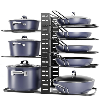 ORDORA Pots and Pans Organizer Under Cabinet 14.55 Height, Adjustable 8-Tier Pot Organizers inside Cabinet, Kitchen Organizers and Storage Fit 6-11 inch Lightweight Cookware