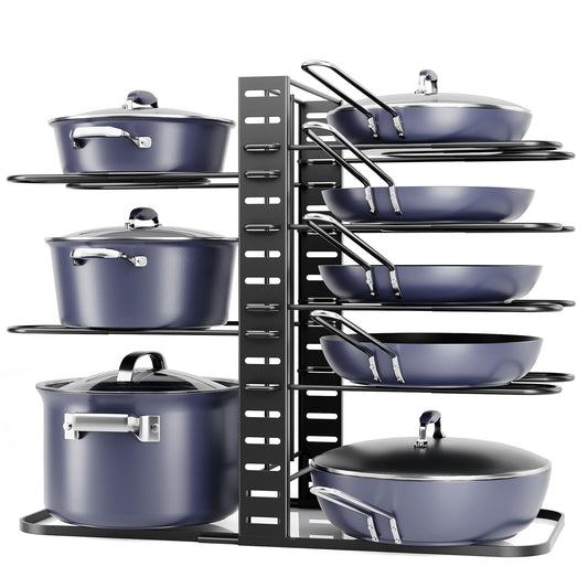 ORDORA Pots and Pans Organizer Under Cabinet 14.55 Height, Adjustable 8-Tier Pot Organizers inside Cabinet, Kitchen Organizers and Storage Fit 6-11 inch Lightweight Cookware