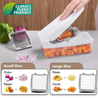 Geedel Vegetable Cutter, Onion Cutter Pro Food Chopper, Kitchen Vegetable Slicer Dicer Cutter Grater, Veggie Chopper with container for Salad Onion Potato Carrot (4 in 1, White)