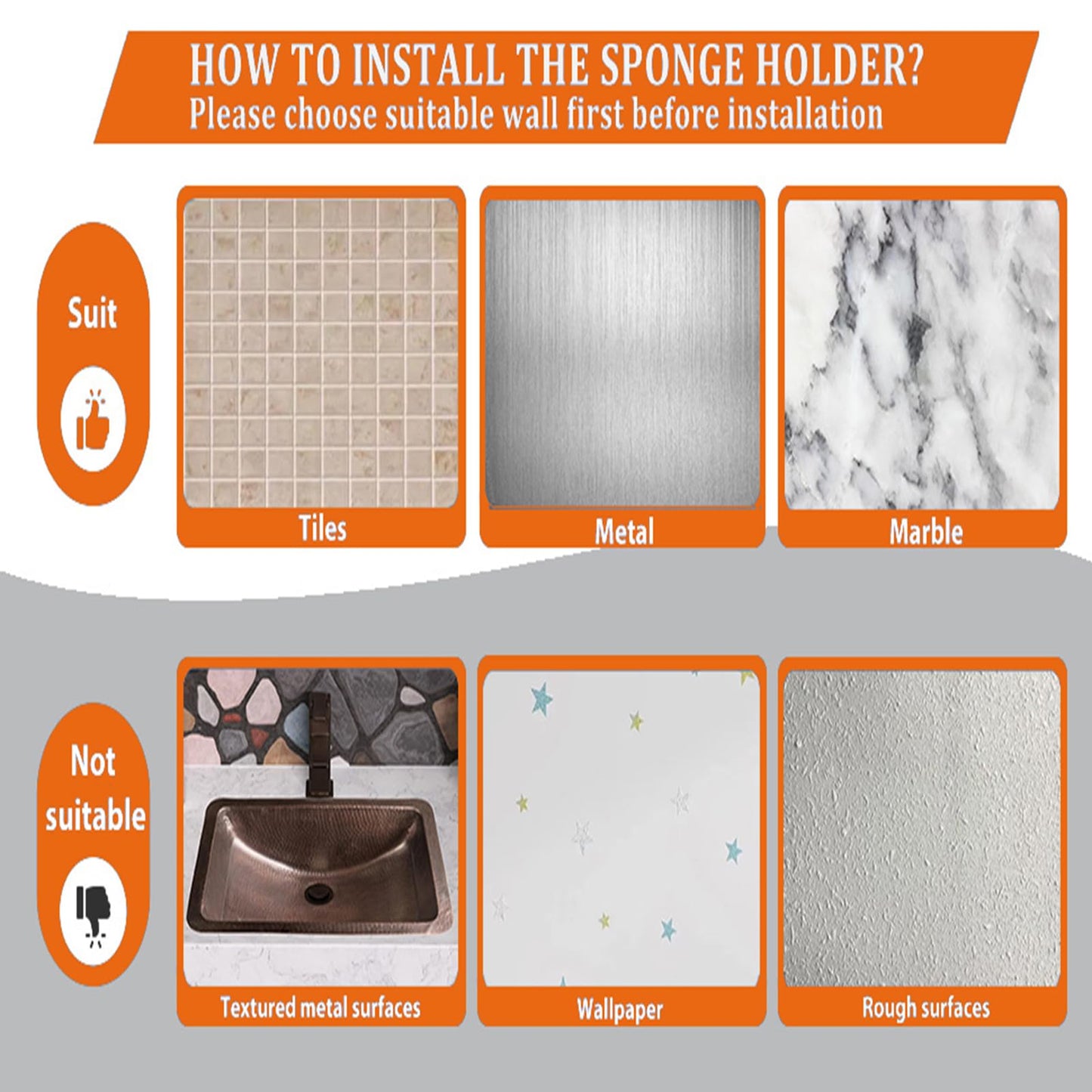 MURLONG Sponge Holder Smiley Face,Sink Caddy,Sink Organizer with 2 Suction Cups/1 Adhesive Strips,Designed for Sponge,Soap,Dish Brush,Scrubber - Black