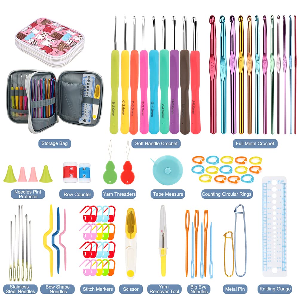 Katech Crochet Hooks Kit with Case, 85-Piece, Ergonomic Crochet Needles Weave Yarn Kits DIY Hand Knitting Art Tools for Beginners and Experienced Crochet Lovers