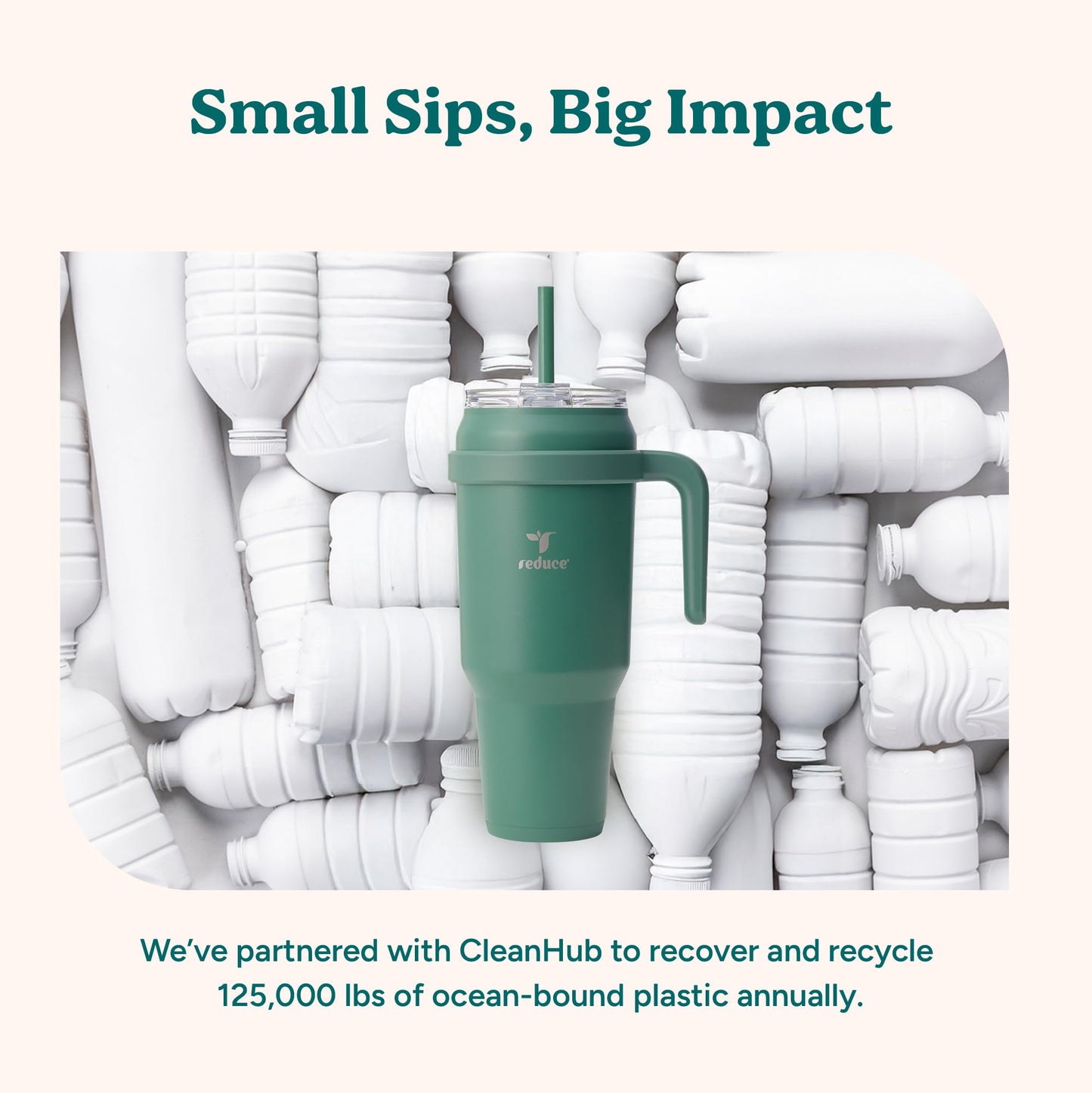 REDUCE 50 oz Stainless Steel Tumbler with Handle - Dual-Wall Vacuum Insulated Travel Mug, Sweat-Proof Lid & Reusable Straw - Keeps Drinks Cold for 24 Hrs, Fits Cupholders, Dishwasher Safe - Alpine