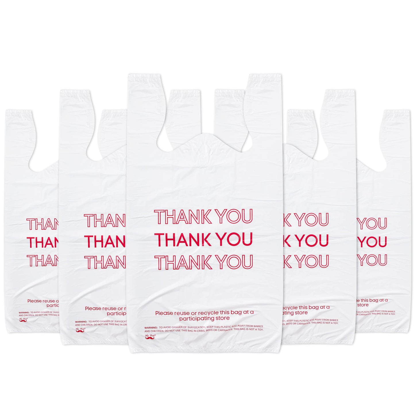 Mr. Pen - Thank You T-Shirt Bags, 11.6" x 6.5" x 21", 100 Pack, Plastic Bags with Handles