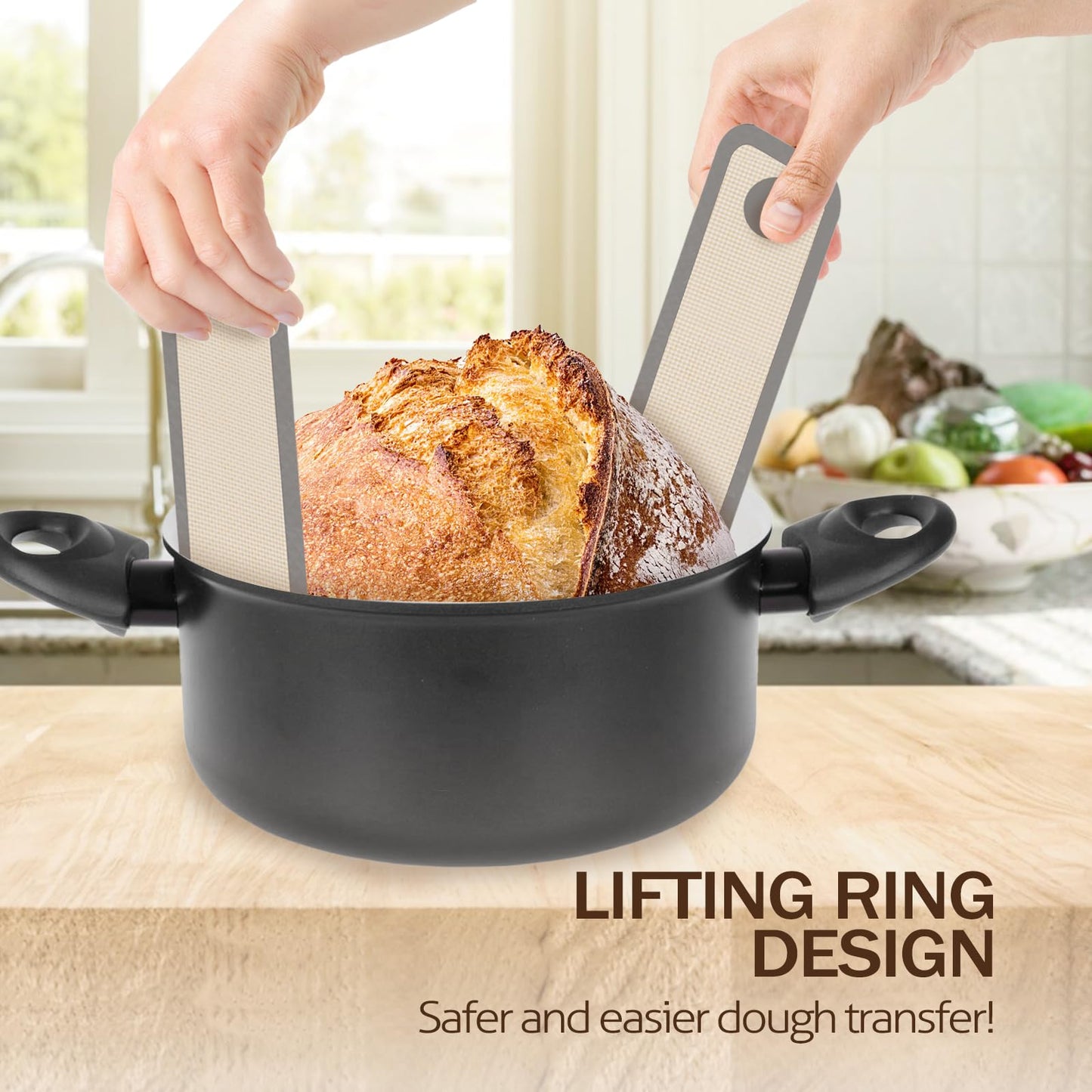 Koolstuffs Silicone Bread Sling for Dutch Oven, 2 PCS Non-Stick & Easy Clean Reusable Silicone Bread Baking Mats with Long Handles, Easy to Transfer Sourdough Bread