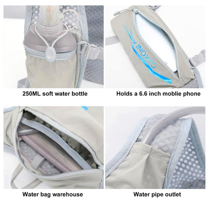 INOXTO Running Hydration Vest Backpack,Lightweight Insulated Pack with 1.5L Water Bladder Bag Daypack for Hiking Trail Running Cycling Race Marathon for Women Men (591 Light Gray Blue)