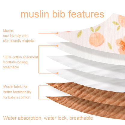 Muslin Baby bibs 6-Pack and Teething Toys 6-Pack Made with 100% Organic Cotton, Absorbent and Soft For Baby girl