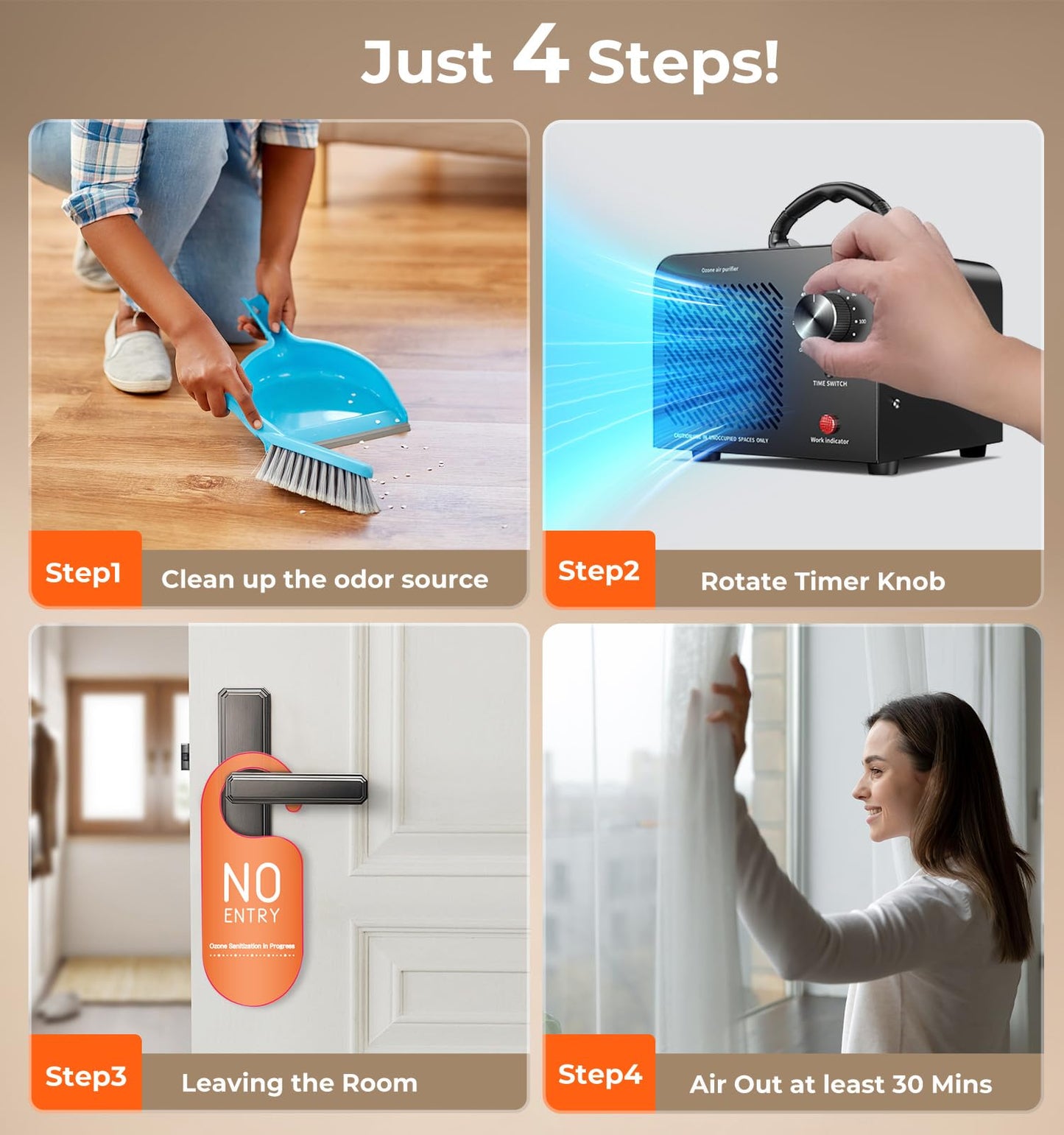 Ozone Generator 48,000mg, Commercial Ozone Machine Odor Removal, High Capacity O3 Ionizer Air Purifier Deodorizer, Portable Mini for Car, Home, Smoke, Pets, Industrial, for 4000 Square Feet -Black