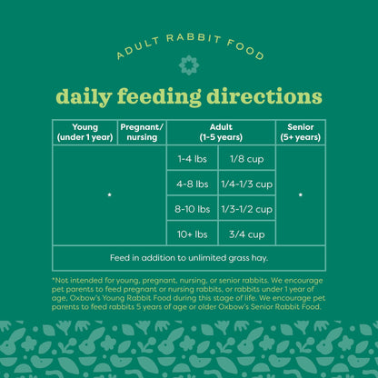 Oxbow Essentials Rabbit Food, Adult, Made with Oxbow Timothy Hay for Rabbit, Pet Pellets with Vitamins & Minerals, Small Animal Pet Products, Bunny Food, Made in USA, High Fiber, 10 lb. bag