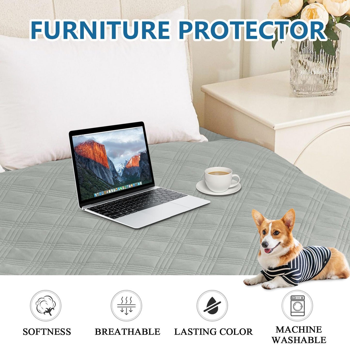 hyha Waterproof Dog Blanket, Reversible Pet Bed Blanket, Soft Sofa Couch Cover for Dogs Washable, Waterproof Pet Couch Covers for Sofa Puppy Cats Furniture Protector(30"x70", Grey/Dark Grey)