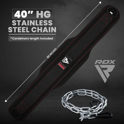 RDX Dip Belt for Weight Lifting, Heavy Duty 36 Inch Adjustable Steel Chain, Dipping Belt Chin Pull Ups Gym Training Bodybuilding Powerlifting Fitness Workout, 6” Padded Neoprene Back Support Men Women