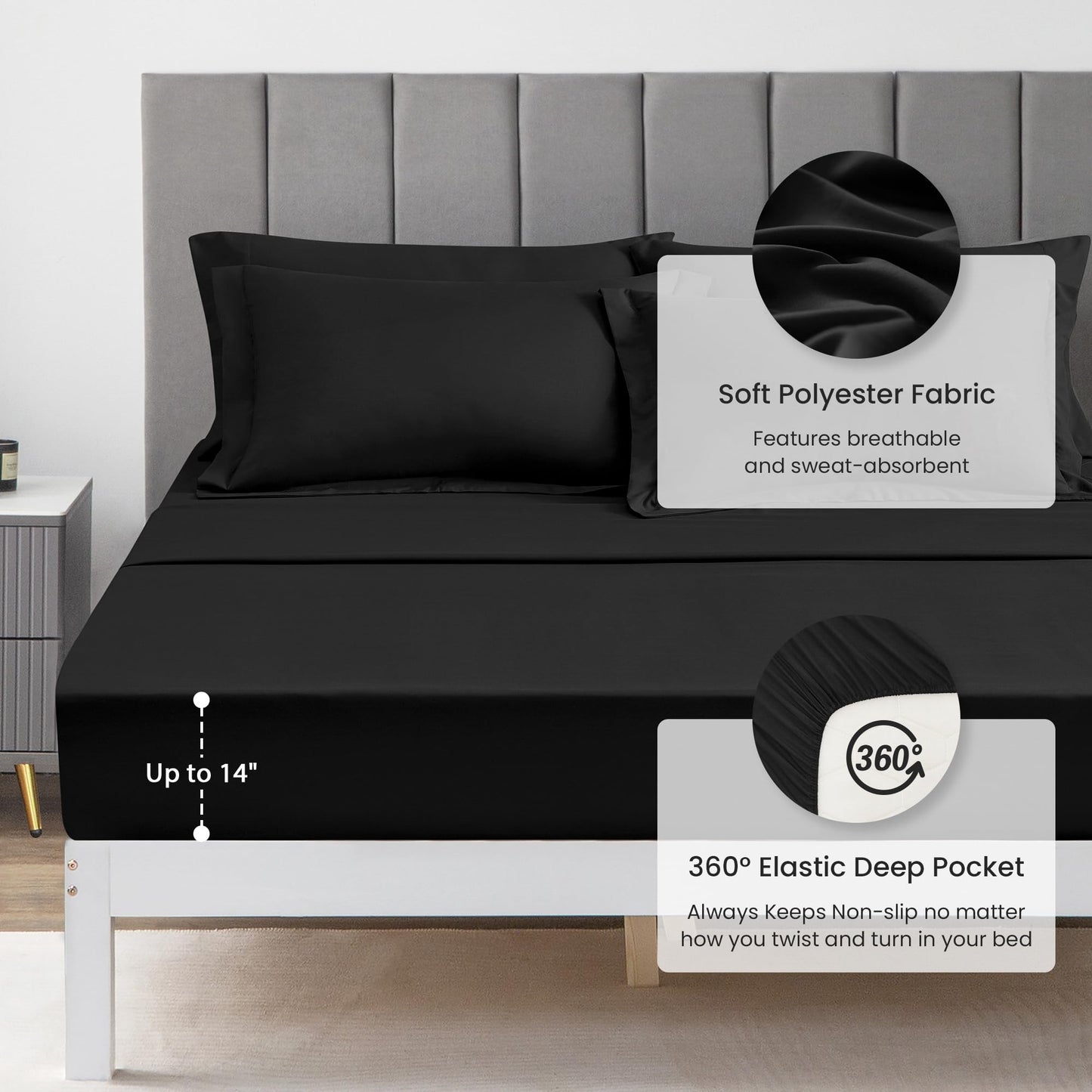 Love's cabin Queen Comforter Set Black, 7 Pieces Queen Bed in a Bag, All Season Bedding Sets with 1 Comforter, 1 Flat Sheet, 1 Fitted Sheet, 2 Pillowcase and 2 Pillow Sham