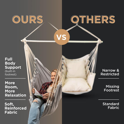 Hanging Hammock Chair Swing – Hanging Chair Outdoor & Indoor - Hammock Swing Chair – Quick & Easy Setup with Hardware Kit – Durable & Spacious Full Body Support – Holds 440 Lbs