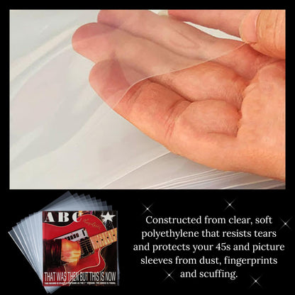 100-Pack 7-Inch 45 RPM Record Outer Sleeves – Clear Polyethylene Vinyl Covers | 3 Mil Thick, Archival, Anti-Static | Fits Picture Sleeves & Gatefolds | Made in USA