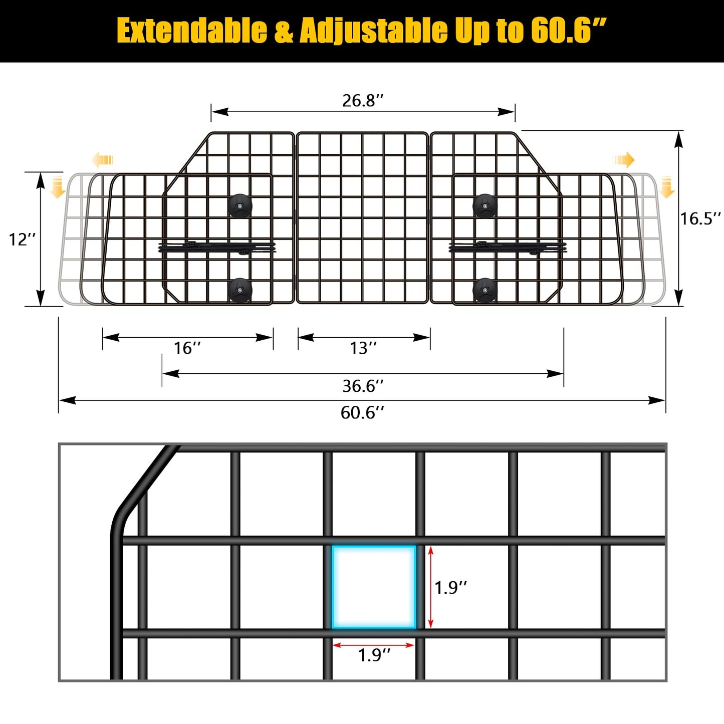 Gtongoko Dog Car Barriers for SUVs, Vehicles, Cars, Trucks, Upgraded Adjustable Heavy-Duty Wire Mesh Pet SUV Barriers Universal-Fit, Car Accessories Safety Travel, 2pcs 51.2In Elastic Ropes Included