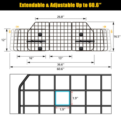 Gtongoko Dog Car Barriers for SUVs, Vehicles, Cars, Trucks, Upgraded Adjustable Heavy-Duty Wire Mesh Pet SUV Barriers Universal-Fit, Car Accessories Safety Travel, 2pcs 51.2In Elastic Ropes Included
