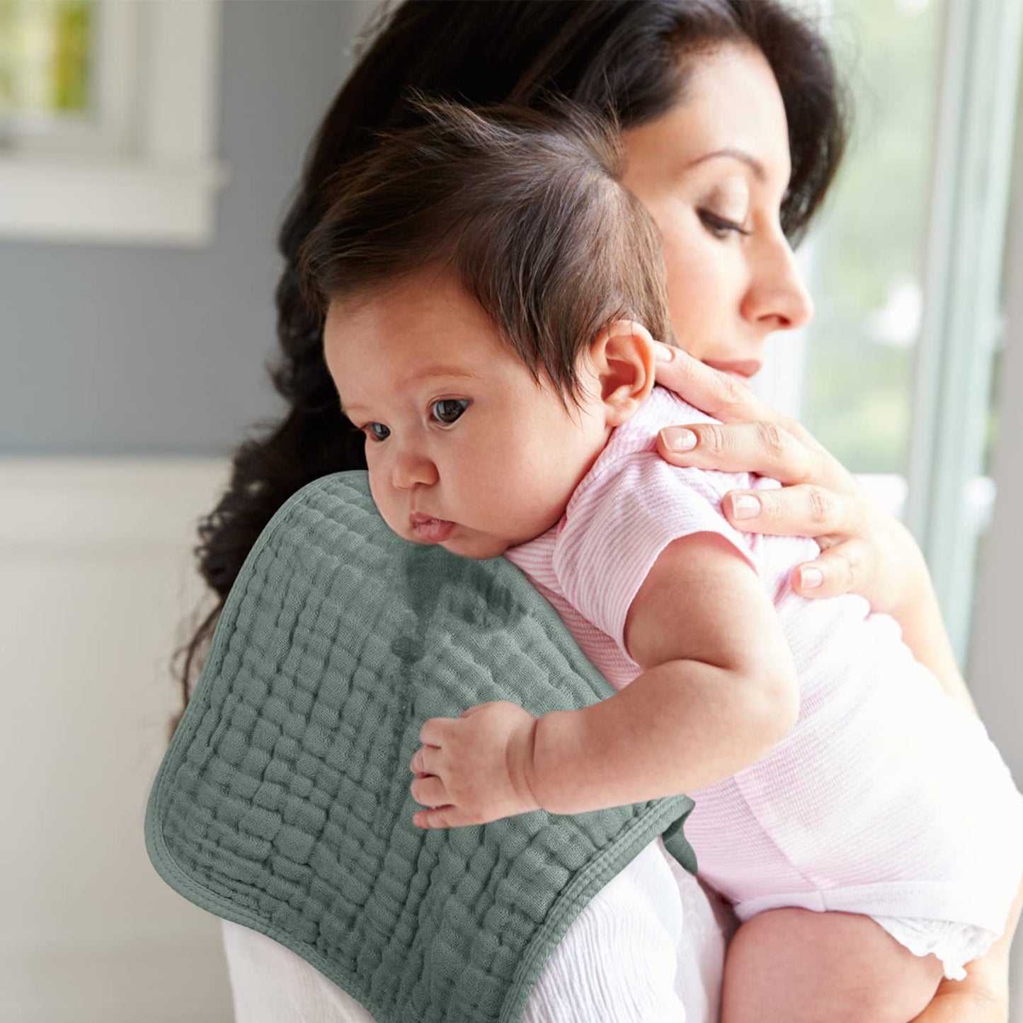 Looxii Muslin Burp Cloths 6 Pack - 20" x 10" - Ultra Soft & Absorbent, 6-Layer 100% Cotton for Spit Up & Drool- Gentle Baby Burping Cloth, Newborn Boys Girls Essentials, Dark Green