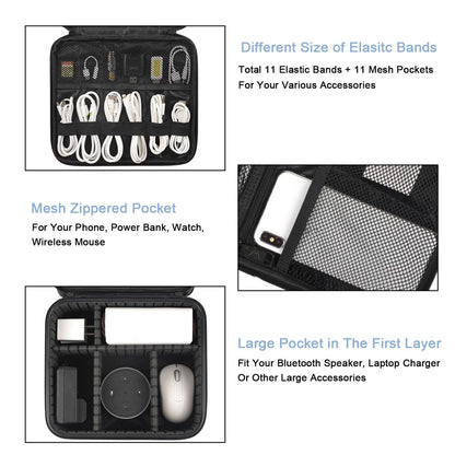 MATEIN Cable Organizer Bag, Waterproof Travel Electronic Storage with Adjustable Divider, Shockproof Portable Double Layer Tech Bag Carrying Case for Cord, Earbuds, Charger, SD Card, DJ Gifts, Black