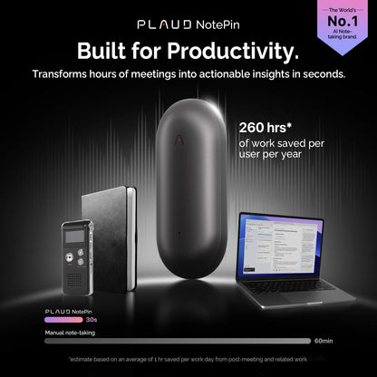 PLAUD NotePin Voice Recorder, AI Voice Recorder, App Control, AI Notetaker, AI Transcribe & Summarize, Support 112 Languages, 64GB Memory, Audio Recorder for Lectures, Meetings, Cosmic Gray